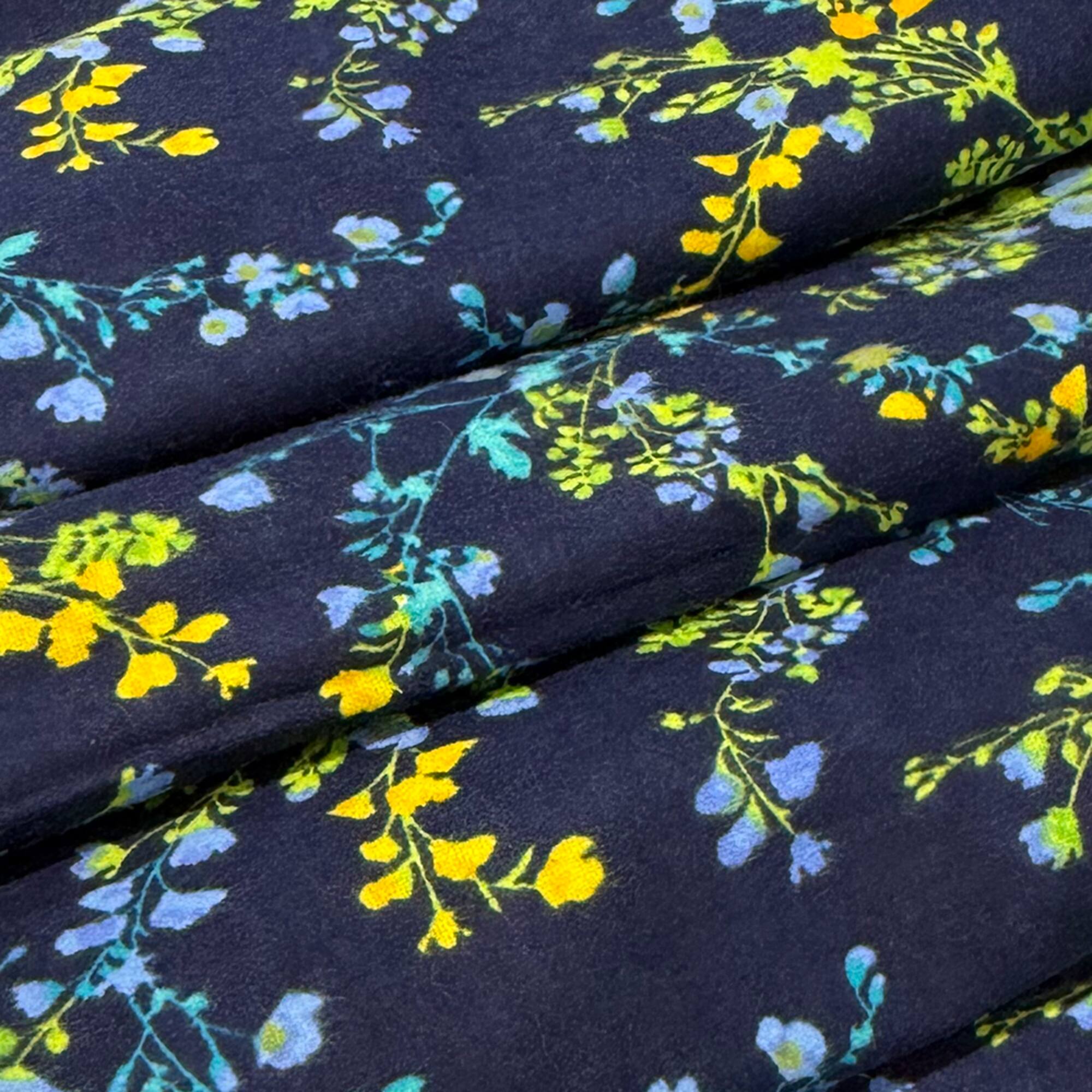 Feldman Navy Mepia Floral Yarn-Dyed Cotton Flannel Fabric